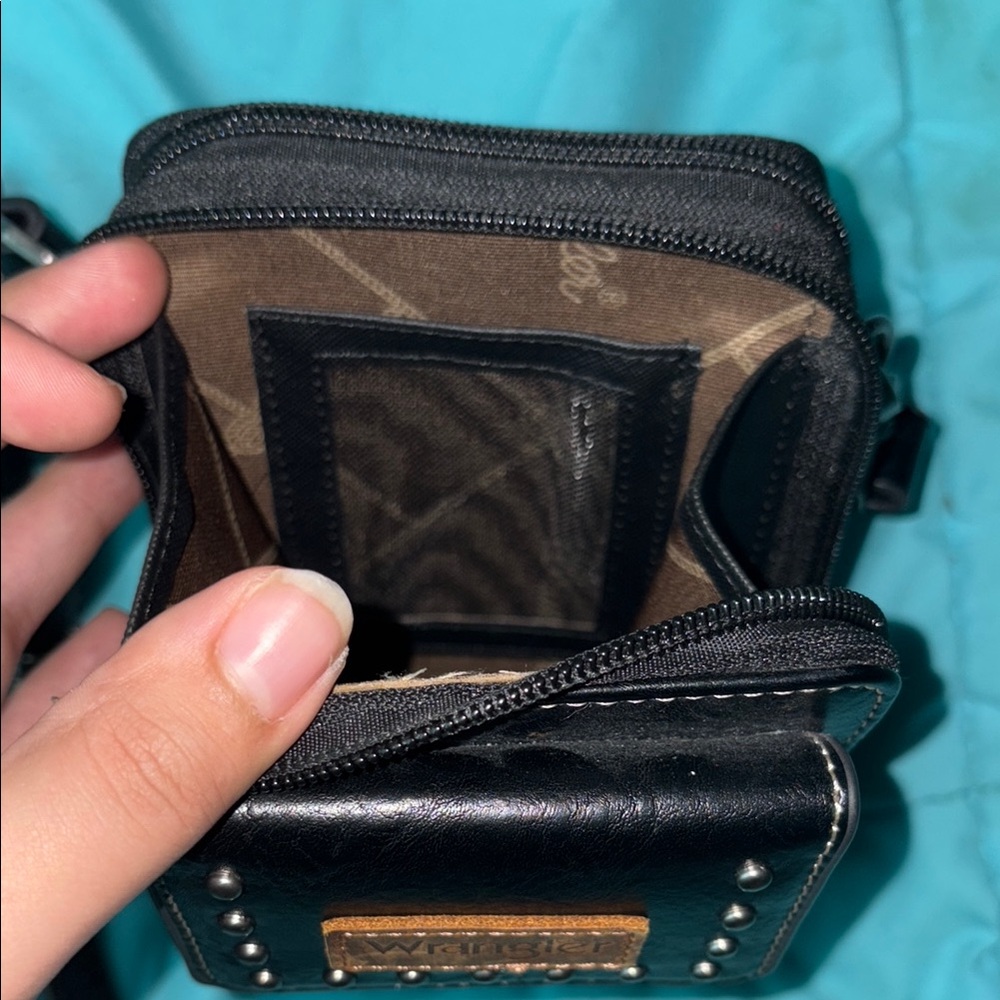 Wrangler Cow Print Crossbody Bag with Studs - Picture 2 of 3